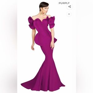 MNM Couture - 2328 Peplum Off-Shoulder Mermaid Evening Gown × 1